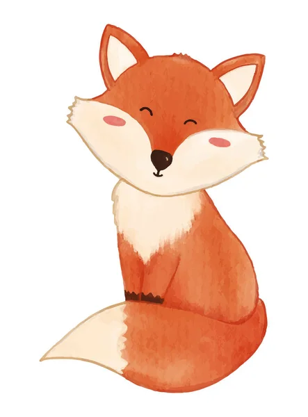 Fox Sitting Watercolor Paint Design Cute Animal Cartoon Character Vector — Stock Vector