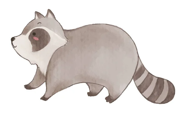 Raccoon Standing Walking Watercolor Paint Design Cute Animal Cartoon Character — Stock Vector
