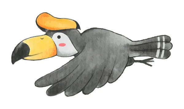 Pássaro Hornbill Design Tinta Aquarela Personagem Desenho Animado Animal Bonito — Vetor de Stock