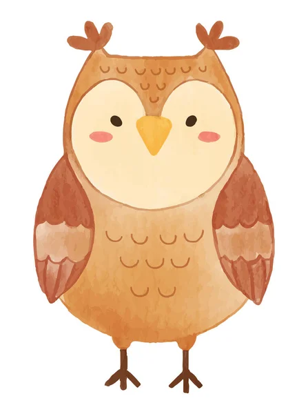 フクロウ鳥 水彩画のデザイン かわいい動物の漫画のキャラクター ベクトル — ストックベクタ