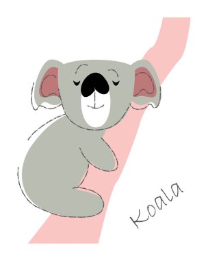 Koala ayısı. Sevimli hayvanlar çizgi film karakterleri. Düz şekil ve çizgi çizgisi tasarımı. Vektör illüstrasyonu .