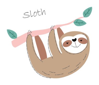 Tembel ayı. Sevimli hayvanlar çizgi film karakterleri. Düz şekil ve çizgi çizgisi tasarımı. Vektör illüstrasyonu .