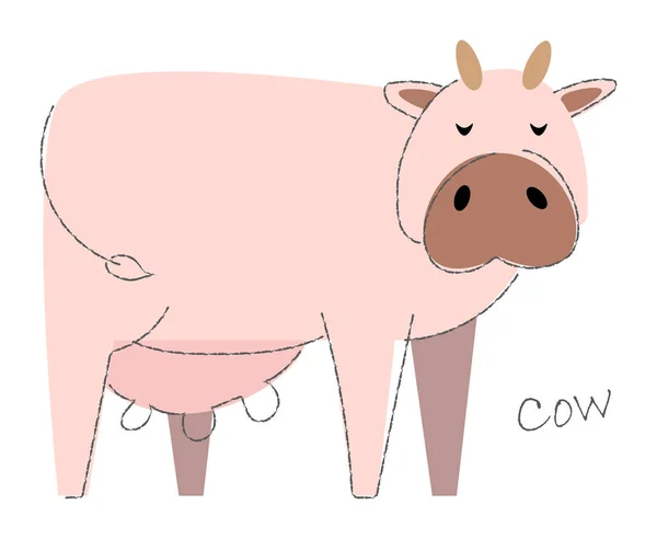 Cow Cute Animals Cartoon Characters Flat Shape Line Stroke Design — Stock Vector