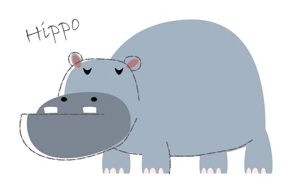 Hippopotamusz Aranyos Állatok Rajzfilmfigurák Lapos Formájú Vonalú Kialakítás Vektorillusztráció — Stock Vector