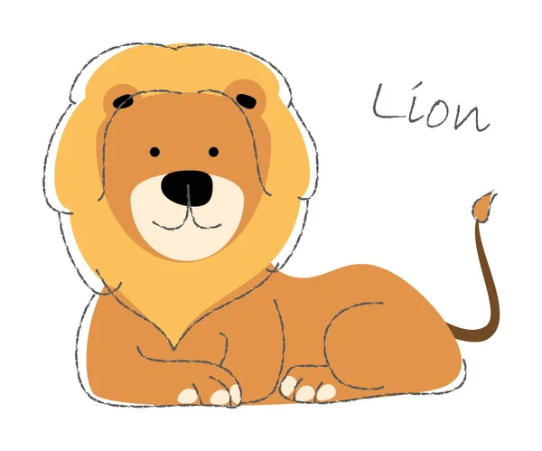 Λιοντάρι Γλυκά Ζώα Χαρακτήρες Κινουμένων Σχεδίων Επίπεδη Μορφή Και Γραμμή — Διανυσματικό Αρχείο