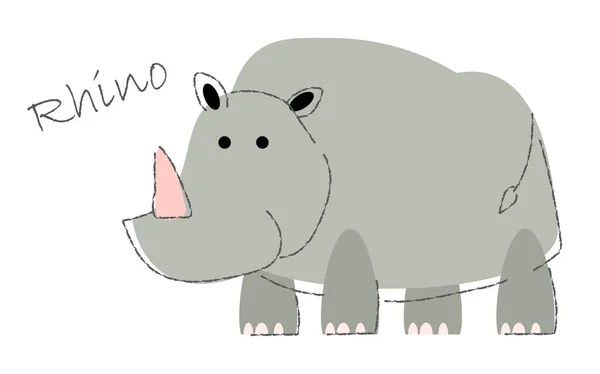 Rhinoceros Cute Animals Cartoon Characters Flat Shape Line Stroke Design — Stock Vector