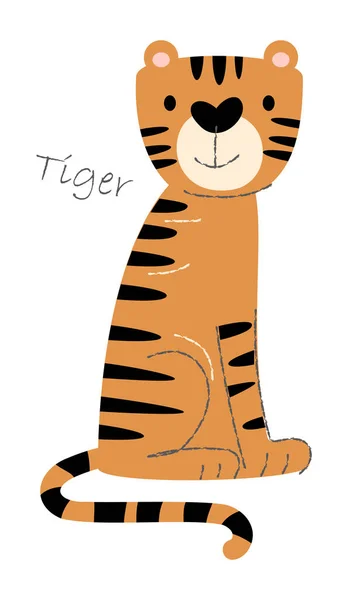 Tigre Animaux Mignons Personnages Dessins Animés Forme Plate Conception Trait — Image vectorielle