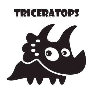 Triceratops . Şirin dinozor çizgi film karakterleri. Silüet siyah izole renk. Düz dizayn. Vektör illüstrasyonu .