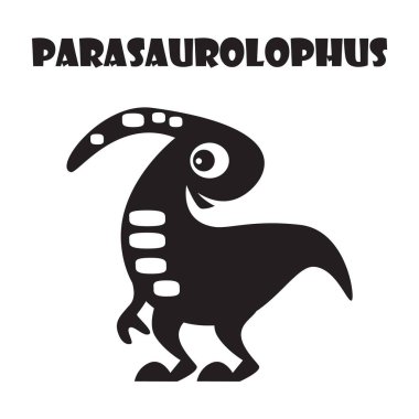 Parasaurolophus . Şirin dinozor çizgi film karakterleri. Silüet siyah izole renk. Düz dizayn. Vektör illüstrasyonu .