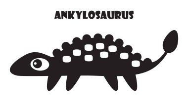 Ankylosaurus . Şirin dinozor çizgi film karakterleri. Silüet siyah izole renk. Düz dizayn. Vektör illüstrasyonu .