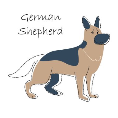 Alman kurdu. Tatlı köpek çizgi film karakterleri. Düz şekil ve çizgi çizgisi tasarımı. Vektör illüstrasyonu .