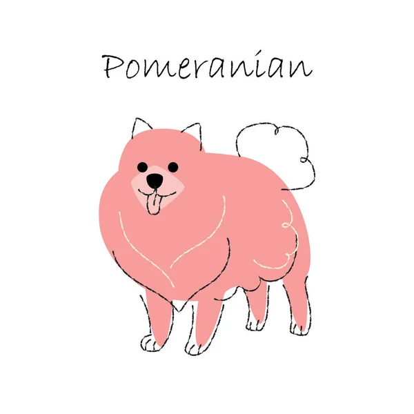Pomeranian Cão Bonito Personagens Desenhos Animados Forma Plana Design Traço —  Vetores de Stock