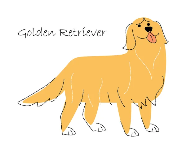 Golden Retriever Lindos Personajes Dibujos Animados Para Perros Forma Plana — Vector de stock