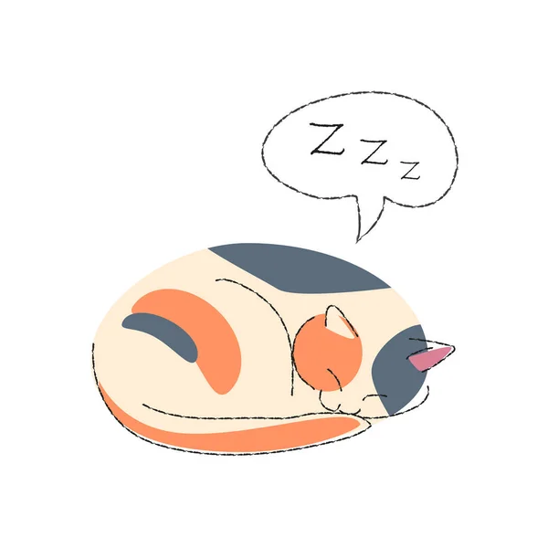 Tricolor Cat Sleeping Cute Cartoon Characters Flat Shape Line Stroke — Stock Vector