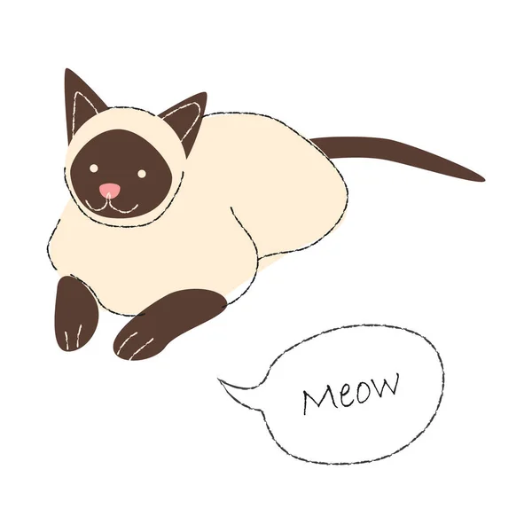 Siamese 고양이 Wichienmaat 히말라야 고양이 귀여운 캐릭터 플랭크 스트로크 디자인 — 스톡 벡터