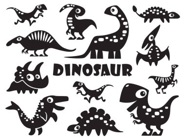 Bir grup dinozor. Siluet tarzı. Vektör illüstrasyonu .