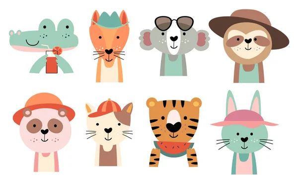 Set Wildlife Animals Summer Costume Vector Illustration — Stock Vector