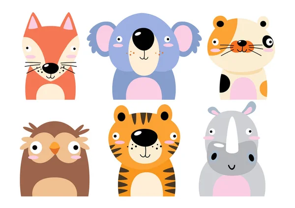 Set Wildlife Animals Dumb Face Vector Illustration — Image vectorielle
