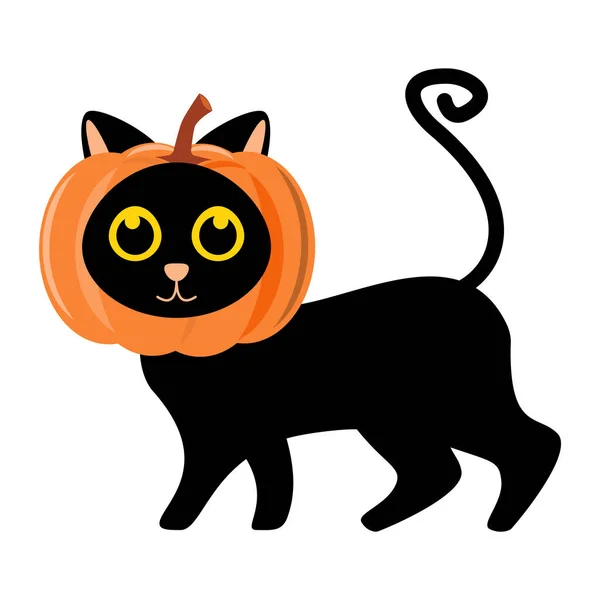 Gato Negro Calabaza Halloween Personaje Dibujos Animados Ilustración Vectorial — Vector de stock