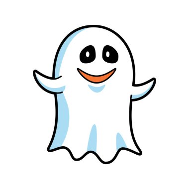 Beyaz giysi hayaleti. Cadılar Bayramı çizgi film karakterleri. Vektör .