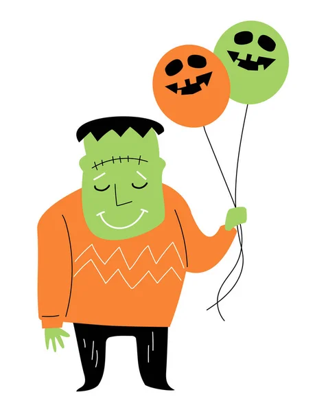 Frankenstein Håller Ballonger Halloween Seriefigurer Vektor — Stock vektor