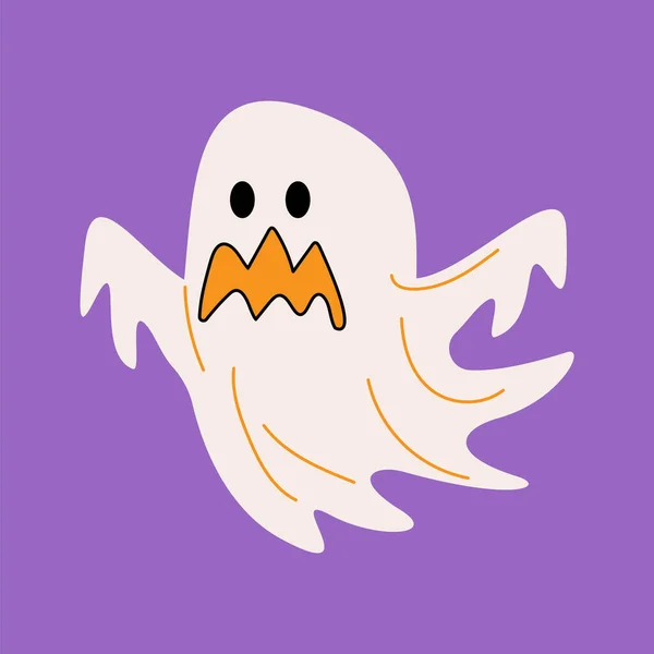 Fantasma Tela Blanca Personajes Dibujos Animados Halloween Vector — Vector de stock