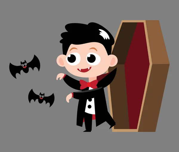 Drácula Bonito Personagens Desenhos Animados Halloween Vetor — Vetor de Stock