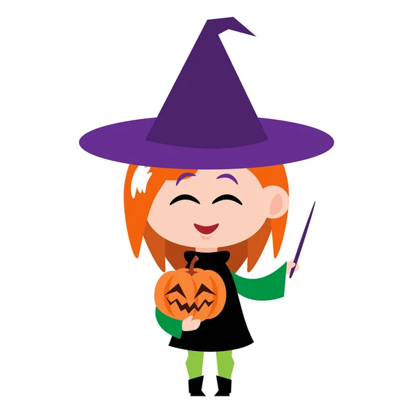 Bruxa Bonito Personagens Desenhos Animados Halloween Vetor — Vetor de Stock