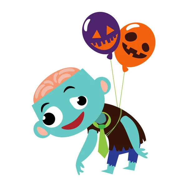 Zombie Lindos Personajes Dibujos Animados Halloween Vector — Archivo Imágenes Vectoriales