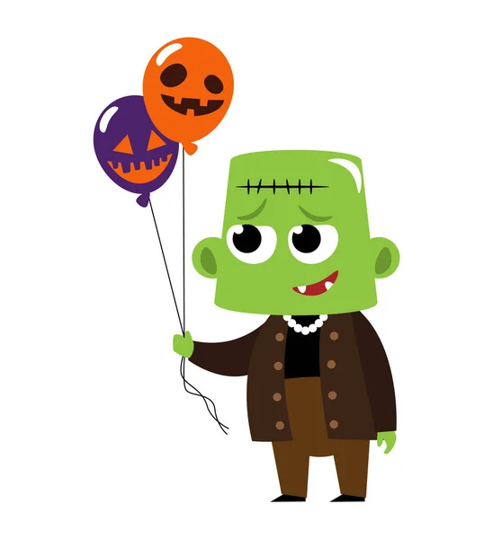 Frankenstein Bonito Personagens Desenhos Animados Halloween Vetor — Vetor de Stock