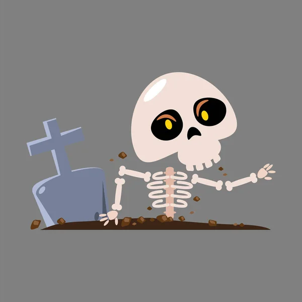Fantasma Esqueleto Bonito Personagens Desenhos Animados Halloween Vetor — Vetor de Stock