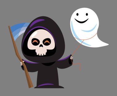 Ölüm meleği. Cadılar Bayramı çizgi filmlerindeki sevimli karakterler. Vektör .