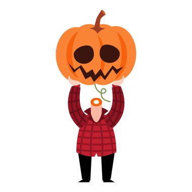 Kabak kafalı korkuluk hayaleti. Cadılar Bayramı çizgi filmlerindeki sevimli karakterler. Vektör .