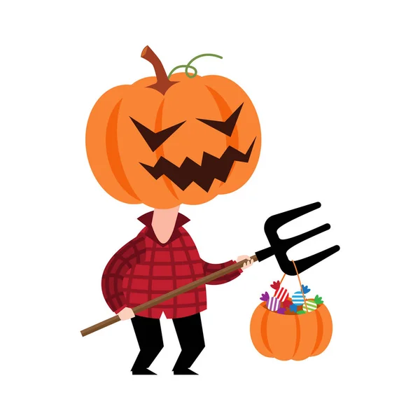 Scarecrow Ghost Pumpkin Head Cute Halloween Cartoon Characters Vector — Stock Vector