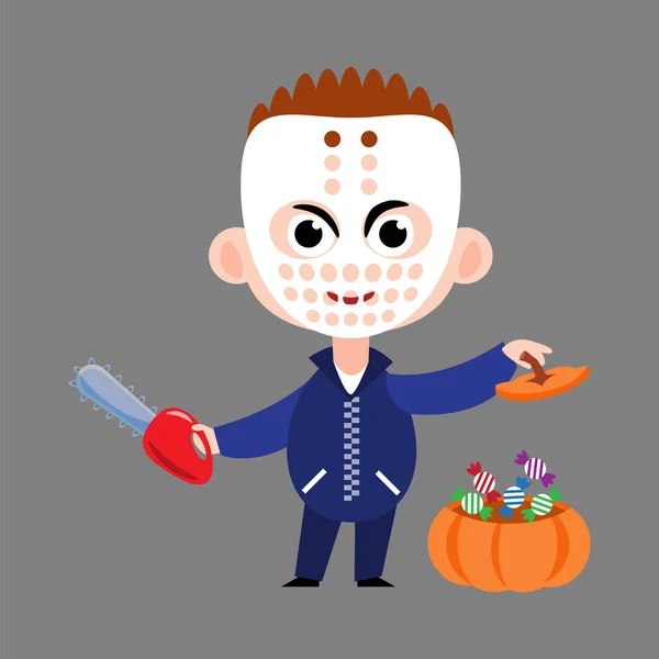 Une Tronçonneuse Mignons Personnages Dessins Animés Halloween Vecteur — Image vectorielle