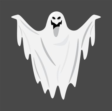 Beyaz giysi hayaleti. Cadılar Bayramı çizgi film karakterleri. Vektör .