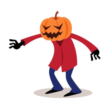 Kabak kafalı korkuluk hayaleti. Cadılar Bayramı çizgi film karakterleri. Vektör .