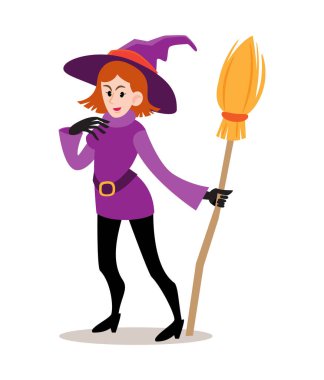 Cadı! Cadılar Bayramı çizgi film karakterleri. Vektör .