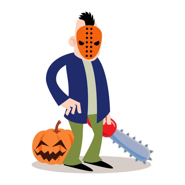 Murderer Hold Chainsaw Cute Halloween Cartoon Characters Vector — Stock Vector