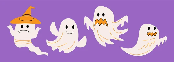 Ensemble Âme Mignonne Personnages Dessins Animés Halloween Style Dessin Doodle — Image vectorielle