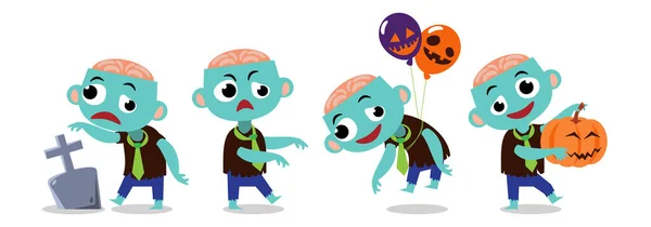 Conjunto Zombie Lindo Personajes Dibujos Animados Halloween Vector — Vector de stock