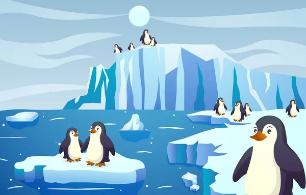 Grupo Pinguins Cena Antártica Vetor — Vetor de Stock