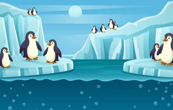 一群企鹅在鹿角的场景 — 图库矢量图片#