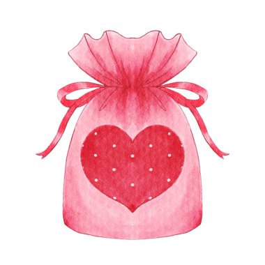 Kalp desenli hediye paketi. Sevgililer Günü objesi. Suluboya boya elementleri Görüntü .