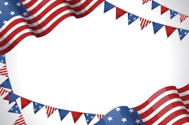 Beyaz arka planda Amerikan bayrağı ve bayrağı. Vektör .