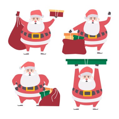 Noel Baba çizgi film karakterleri. Düz dizayn. 5 'te 4 yap. Vektör .