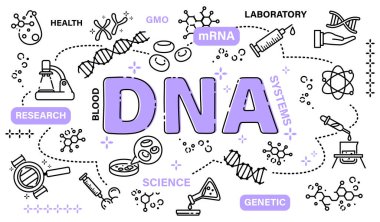 Çizgi ikonu sanat afişi tarzında DNA kelimesi. Düzenlenebilir felç. Vektör .