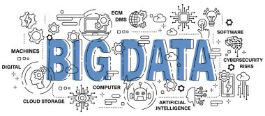 Büyük veri. Teknoloji ve yapay zeka kavramı. Taslak resim afiş tarzında bir kelime. Düzenlenebilir felç. Vektör .