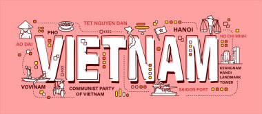 Vietnam . Kelime ve taslak simgesi sağlam renk arkaplanında. Vektör .