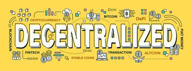 Ademi merkeziyet. Kelime ve taslak simgesi sağlam renk arkaplanında. Kripto para birimi konsepti. Vektör. Düzenlenebilir vuruş .